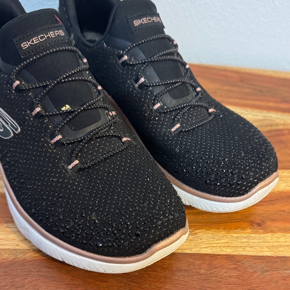 Skechers Black Rose Gold Slip-ins Memory Foam Sneakers Walking Athletic - Picture 4 of 14